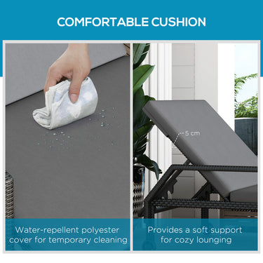 Outsunny Wicker Chaise Lounger with 5-Level Adjustable Backrest, Light Grey