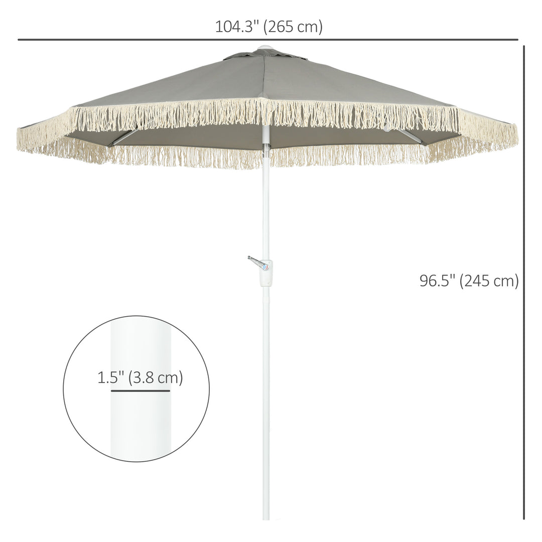 Outsunny 8.7 x 8.7 ft Outdoor Umbrella with Tilt, Vent, Patio Market Table Umbrella Parasol with Fringed Ruffles and Crank, Grey