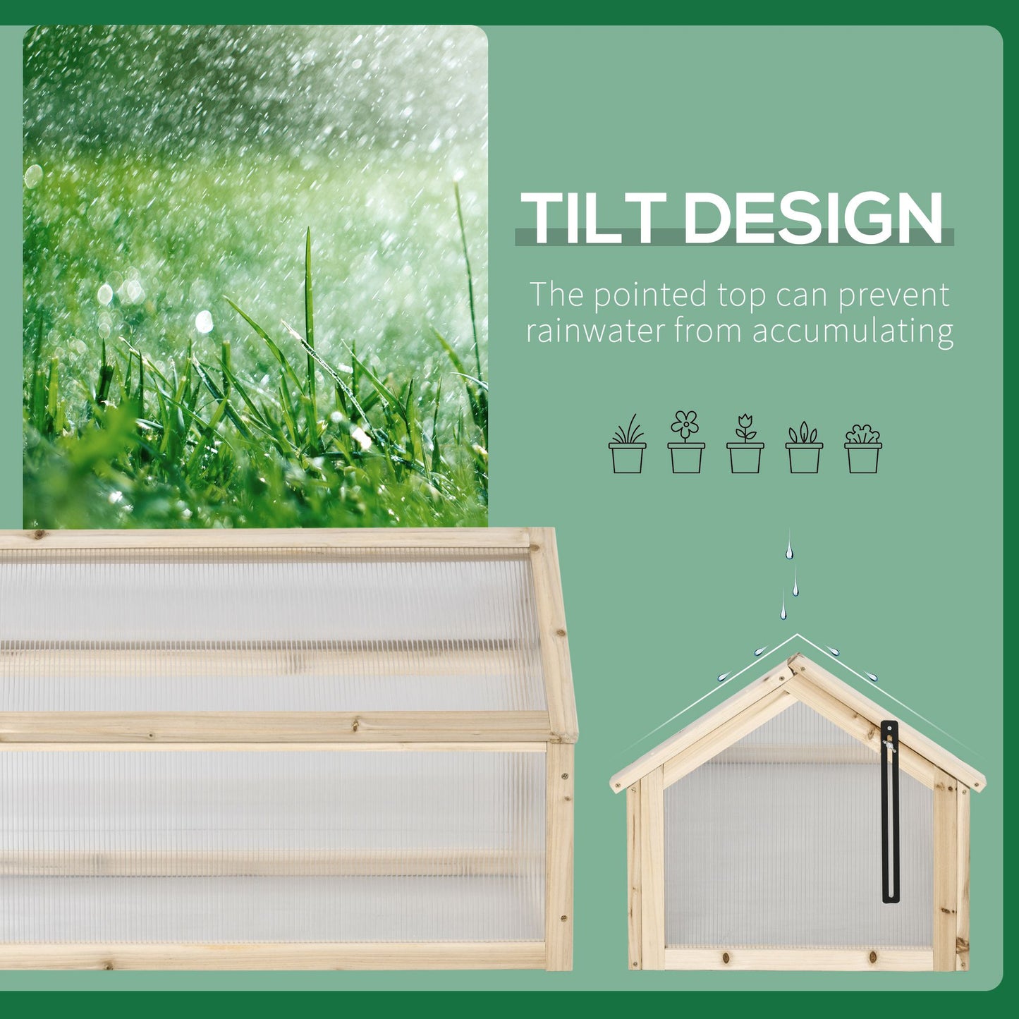 Outsunny Wooden Cold Frame Greenhouse Garden Portable Raised Planter with Openable Top for Indoor, Outdoor, Flowers, Vegetables, Plants, 35.5" x 20.5" x 19.5", Natural Wood