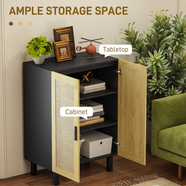 HOMCOM Boho Sideboard, Buffet Cabinet with Storage, Accent Cabinet with 2 Rattan Doors and Adjustable Shelves, Black