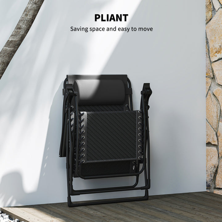 Outsunny Wicker Folding Lounge Chair with Adjustable Backrest, Rattan Recliner Chair with Headrest & Side Table Tray, Black