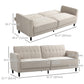 HOMCOM Convertible Bed with Couch, Button Tufted Fabric Sofa Bed with Adjustable Back for Living Room, Charcoal Grey