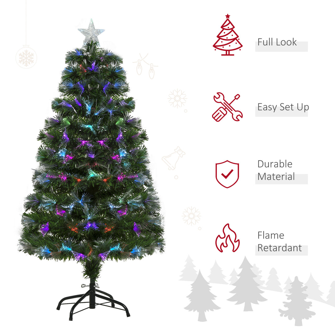 HOMCOM 4ft Pre-Lit Optic Fiber Xmas Tree Artificial Spruce Tree Top Star