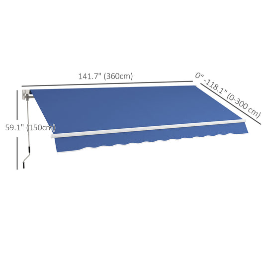 Outsunny 12' x 10' Manual Retractable Awning Outdoor Sunshade Shelter with Adjustable & Versatile Design, Dark Blue