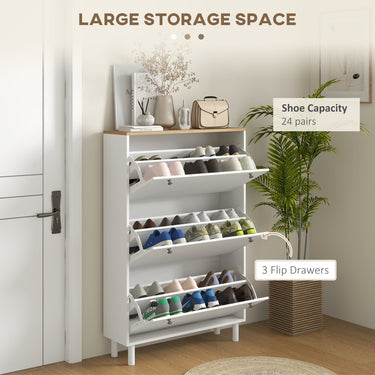 HOMCOM Entryway Shoe Storage Small Modern Flip-Flop Shoe Cabinet with 3 Flip Drawers Adjustable Shelves for 24 Pairs of Shoes, White