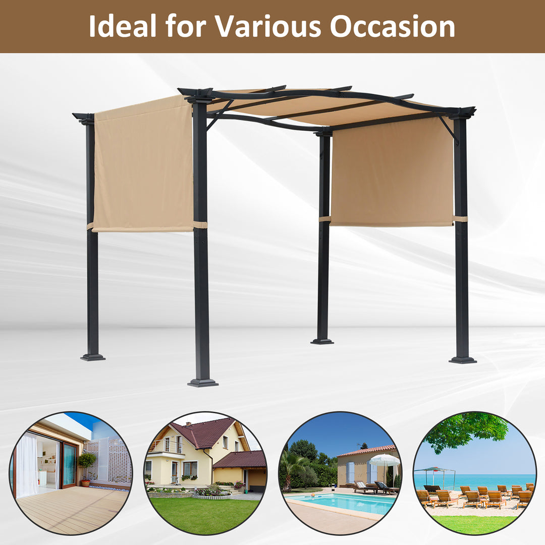 Outsunny 10' x 8' Outdoor Pergola Garden Gazebo with Two Adjustable Side Canopy Overhead Sun Shade Backyard Canopy Cover Khaki
