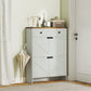 HOMCOM Narrow Shoe Storage Cabinet, Farmhouse Shoe Cabinet with 2 Flip Drawers, 1 Drawer, 12 Pairs for Entryway, White