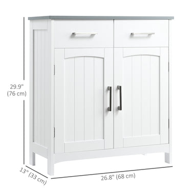 kleankin Freestanding Bathroom Cabinet, Storage Cupboard with 2 Drawers, Double Doors, Adjustable Shelf, White