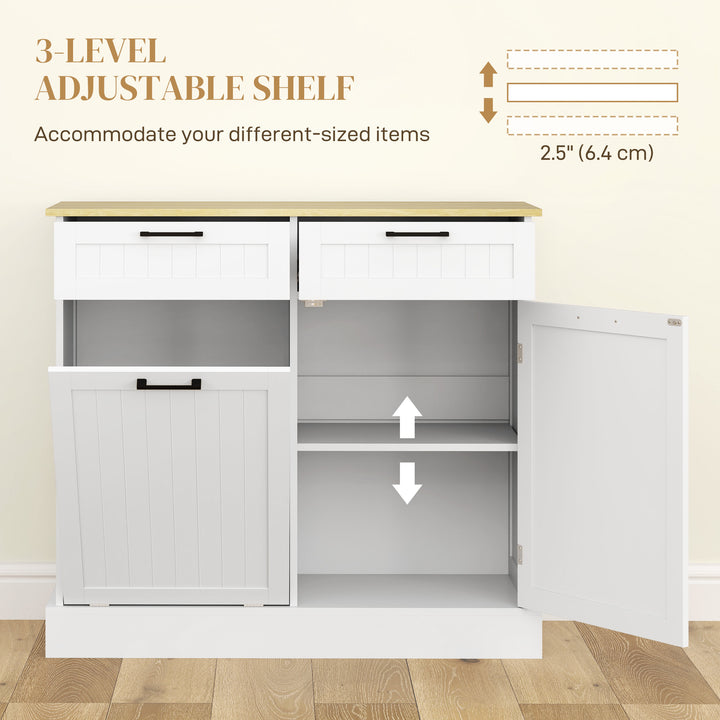 HOMCOM Hidden Garbage Bin Cabinet, Tilt Out Trash Cabinet w/ 2 Drawers, Freestanding Kitchen Island for Laundry, Black