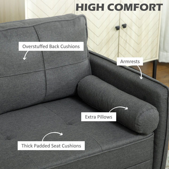 HOMCOM 56" Loveseat Sofa for Bedroom Upholstered 2 Seater Couch with Back Cushions and Pillows, Dark Grey