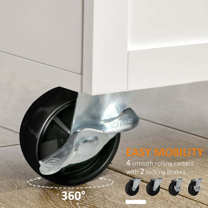 HOMCOM Kitchen Cart with Storage, Rolling Kitchen Island on Wheels with Bamboo Countertop, Drawers, Cabinets, 3 Doors, White