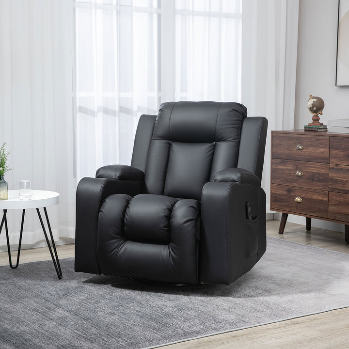 HOMCOM Swivel Massage Recliner Chair Rocker, Overstuffed Manual Reclining Sofa, PU Leather Rocking Chair with Side Pockets, Cup Holders, for Living Room, Nursery, Brown