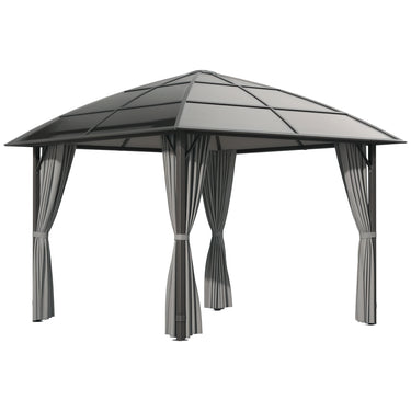 Outsunny 10' x 10' Outdoor Gazebo Canopy, Hardtop Gazebo withÂ UV60+ Polycarbonate Roof, Steel Frame, Central Hook, andÂ Curtains, forÂ Garden,Â Lawn,Â Backyard,Â Deck, Dark Grey