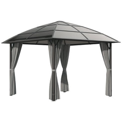 Outsunny 10' x 10' Outdoor Gazebo Canopy, Hardtop Gazebo withÂ UV60+ Polycarbonate Roof, Steel Frame, Central Hook, andÂ Curtains, forÂ Garden,Â Lawn,Â Backyard,Â Deck, Dark Grey