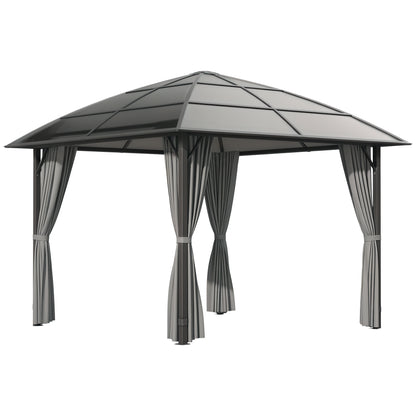 Outsunny 10' x 10' Outdoor Gazebo Canopy, Hardtop Gazebo withÂ UV60+ Polycarbonate Roof, Steel Frame, Central Hook, andÂ Curtains, forÂ Garden,Â Lawn,Â Backyard,Â Deck, Dark Grey