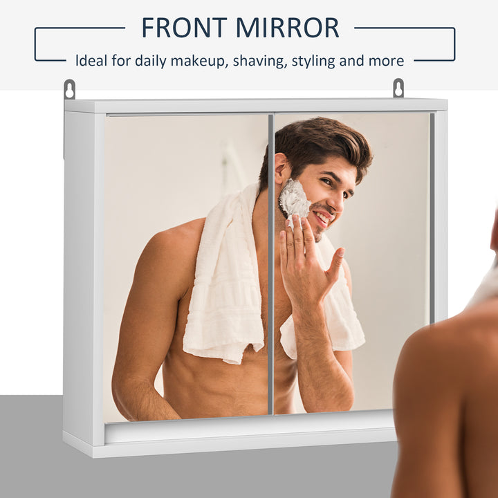 HOMCOM Wall Mounted Bathroom Medicine Cabinet Mirrored Cabinet with Hinged Door 2-Tier Storage Shelves White