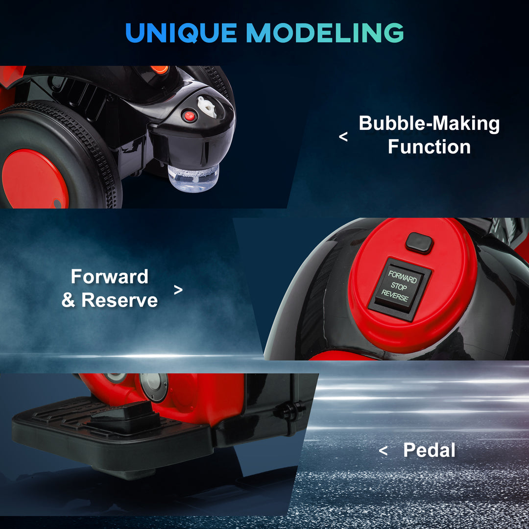 Qaba Electric Motorcycle for Kids, 6V Ride on Bubble Car with LED Headlight, Music, Pedal, for 2-5 Years Black