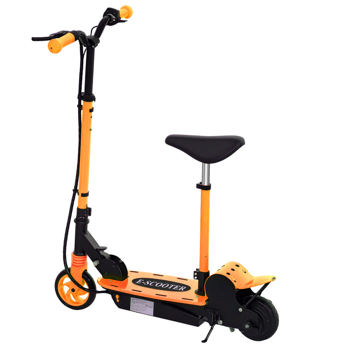 Soozier Foldable Electric Scooter for Kids Ages 6-14, with Seat and 2 Adjustable Heights, Max 6km Range & 12km/h, Orange