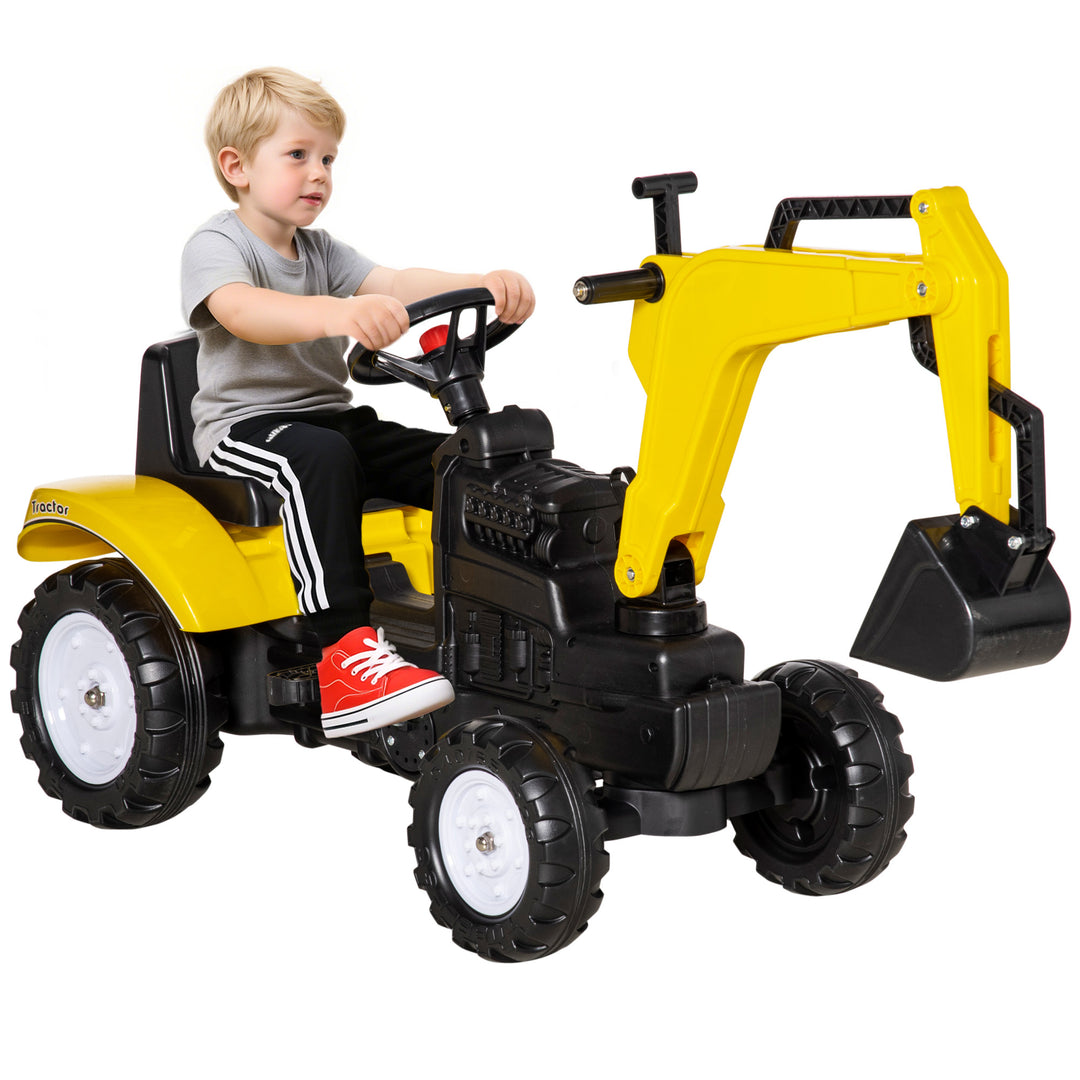 Aosom Ride on Tractor for Kids, Pedal Excavator Ride on Toy for 3 Year Old, Yellow