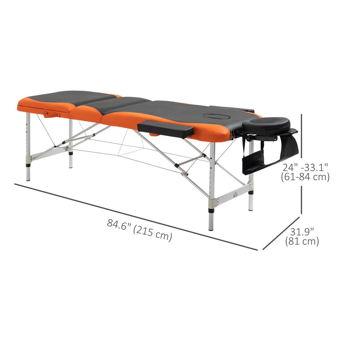 HOMCOM 85" 3 Section Foldable Massage Table Professional Salon SPA Facial Couch Bed (Black/Orange)