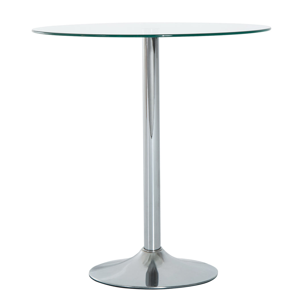 HOMCOM Round Dining Table, Modern Pub Table with Tempered Glass Top, Galvanized Metal Base, Small Dining Table, Silver