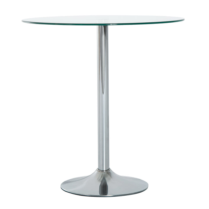 HOMCOM Round Dining Table, Modern Pub Table with Tempered Glass Top, Galvanized Metal Base, Small Dining Table, Silver