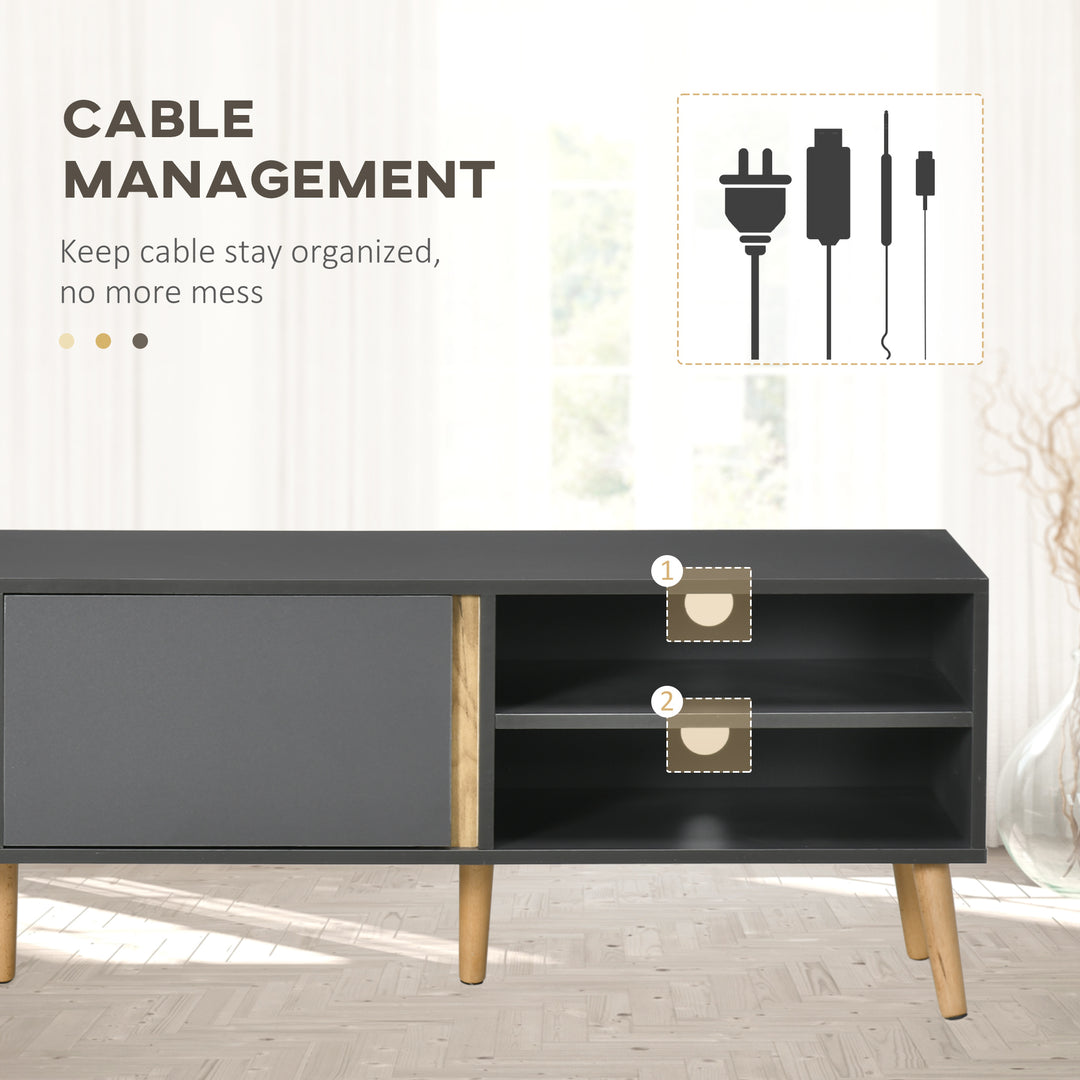 HOMCOM TV Stand for TVs up to 55", TV Cabinet with Shelves and Cable Holes, Entertainment Unit for Living Room, Dark Grey