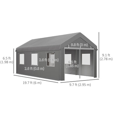 Outsunny 10' x 20' Carport, Heavy Duty Portable Garage with 6 Mesh Windows and 2Doors, Gey