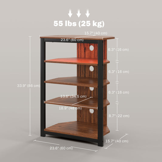 HOMCOM TV Stand for TVs up to 29", Entertainment Center with 4-Tier Storage Shelves and LED Lights for Living Room