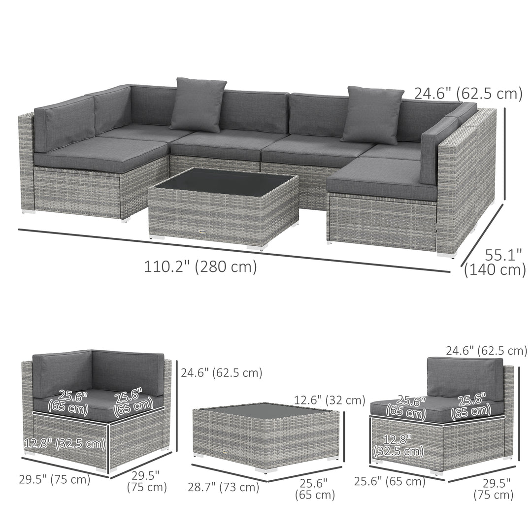 Outsunny 7-Piece Patio Furniture Sets Outdoor Wicker Conversation Sets All Weather PE Rattan Sectional Sofa, Grey