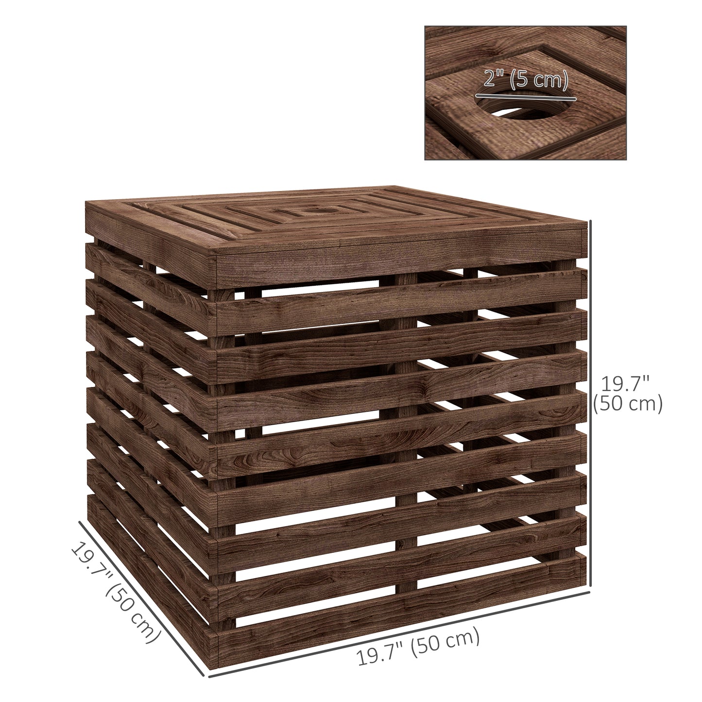 Outsunny 2-in-1 Outdoor Umbrella Base Storage Box Wooden Patio Side Table, Brown