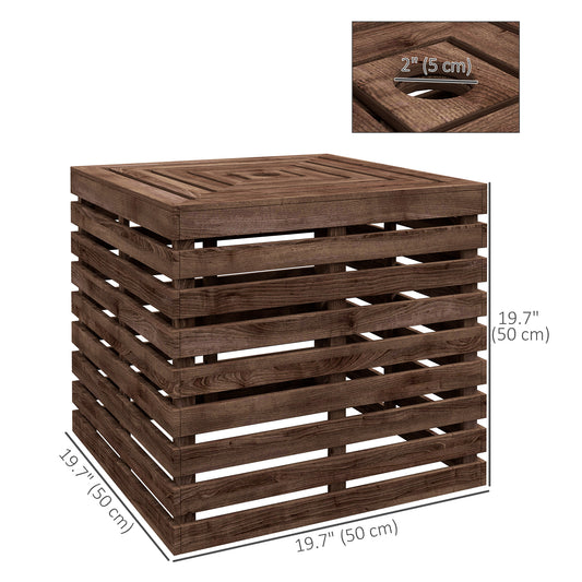 Outsunny 2-in-1 Outdoor Umbrella Base Storage Box Wooden Patio Side Table, Brown