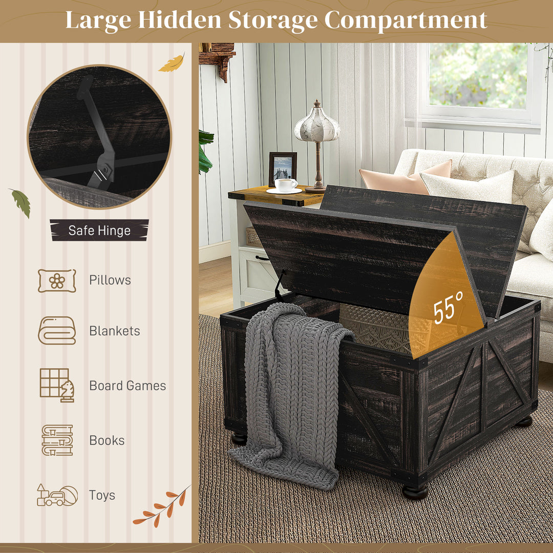 HOMCOM Farmhouse Coffee Table, Square Center Table with Flip-top Lids, Hidden Storage Compartment and Wooden Legs, Oak