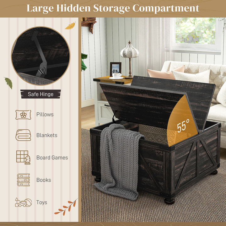 HOMCOM Farmhouse Coffee Table, Square Center Table with Flip-top Lids, Hidden Storage Compartment and Wooden Legs, Oak