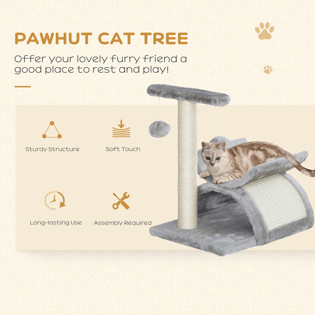 PawHut 17" Small Cat Tree with Scratching Post, Cat Tower with Rotatable Top Pole, Platform, 2 Dangling Balls, Light Grey