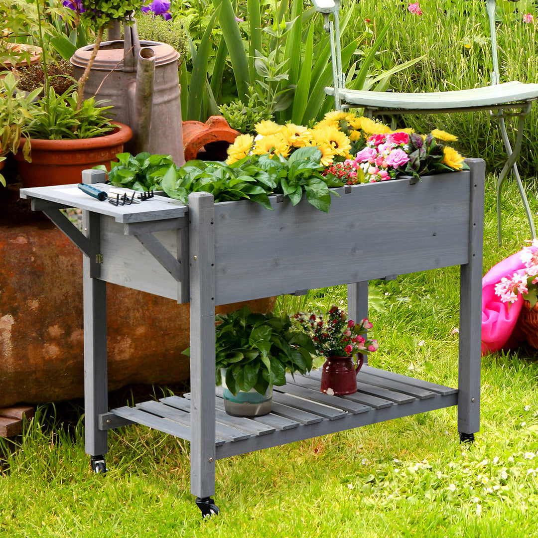 Outsunny Raised Garden Bed with 8 Grids and Storage Shelf, Elevated Planter Box with Legs, for Vegetables Flowers Herbs, Grey