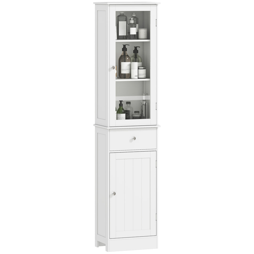 kleankin Tall Bathroom Cabinet, Bathroom Storage Cabinet with Drawers, 2 Doors and Adjustable Shelves, White