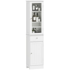 kleankin Tall Bathroom Cabinet, Bathroom Storage Cabinet with Drawers, 2 Doors and Adjustable Shelves, White