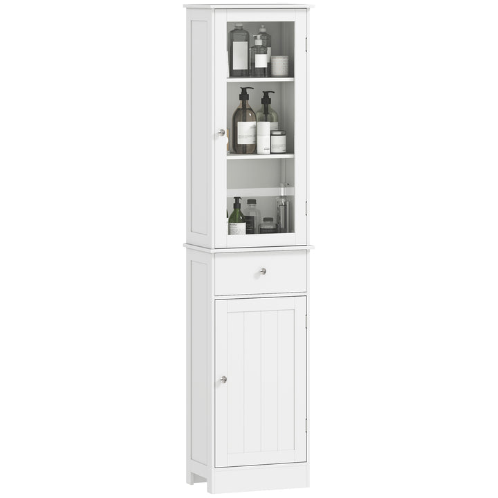 kleankin Tall Bathroom Cabinet, Bathroom Storage Cabinet with Drawers, 2 Doors and Adjustable Shelves, White