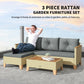 Outsunny 3 Piece Patio Furniture Set, L-Shaped Outdoor Furniture Conversation Set with Wood Top Coffee Table, Light Grey