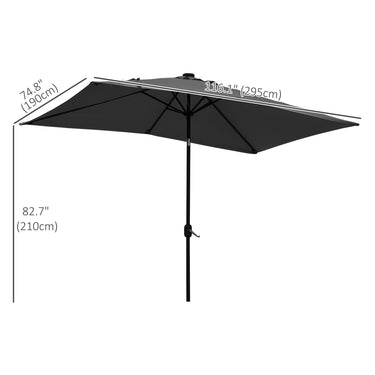 Outsunny 6' x 10' Patio Umbrella with 22 LED Solar Lights and Tilt, Rectangular Outdoor Table Umbrella with Crank, Dark Grey