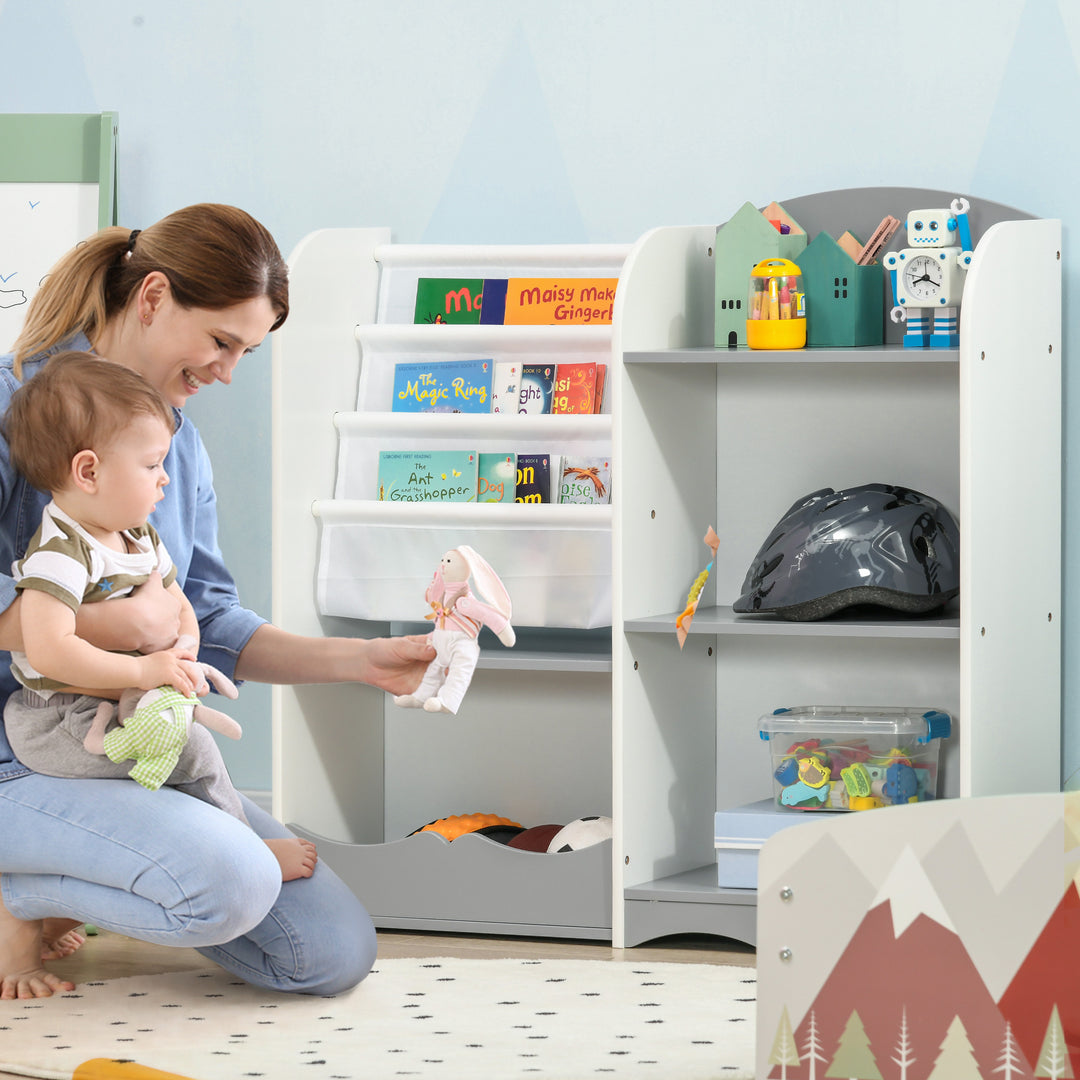 Qaba Kids Toy Storage Organizer Shelf, Children Bookshelf for Bedroom, Playroom, Nursery, Grey