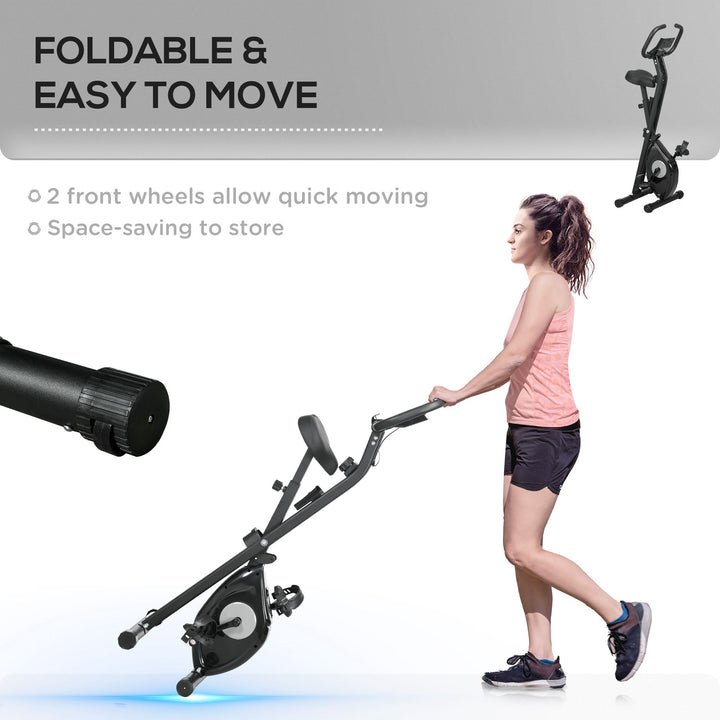 Soozier Foldable Exercise Bike Indoor Stationary Bike w/ 8-Level Magnetic Resistance LCD Screen Phone Holder for Home Gym Black