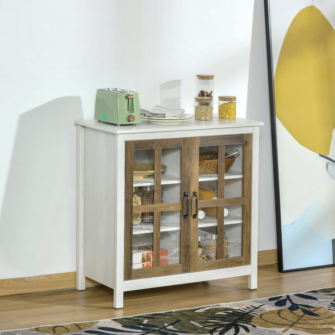 HOMCOM Kitchen Sideboard, Glass Door Buffet Cabinet, Accent Storage Cabinet with 2 Glass Doors and Adjustable Shelf for Dining Room, Living Room, Black Wood Grain