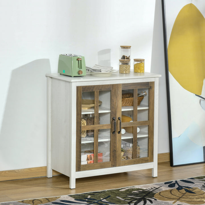 HOMCOM Kitchen Sideboard, Glass Door Buffet Cabinet, Accent Storage Cabinet with 2 Glass Doors and Adjustable Shelf for Dining Room, Living Room, Black Wood Grain