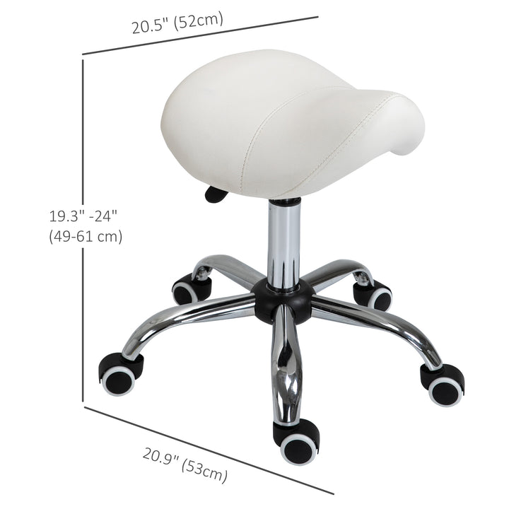 HOMCOM Cosmetic Stool 360° Rotate Height Adjustable Salon Massage Spa Chair Hydraulic Rolling Faux Leather Saddle Stool Mobility, Cream White