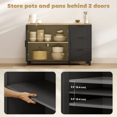 HOMCOM Buffet Cabinet with Soft-Close Doors, Modern Sideboard with 3 Drawers for Living Room, Kitchen, Dining Room, Black
