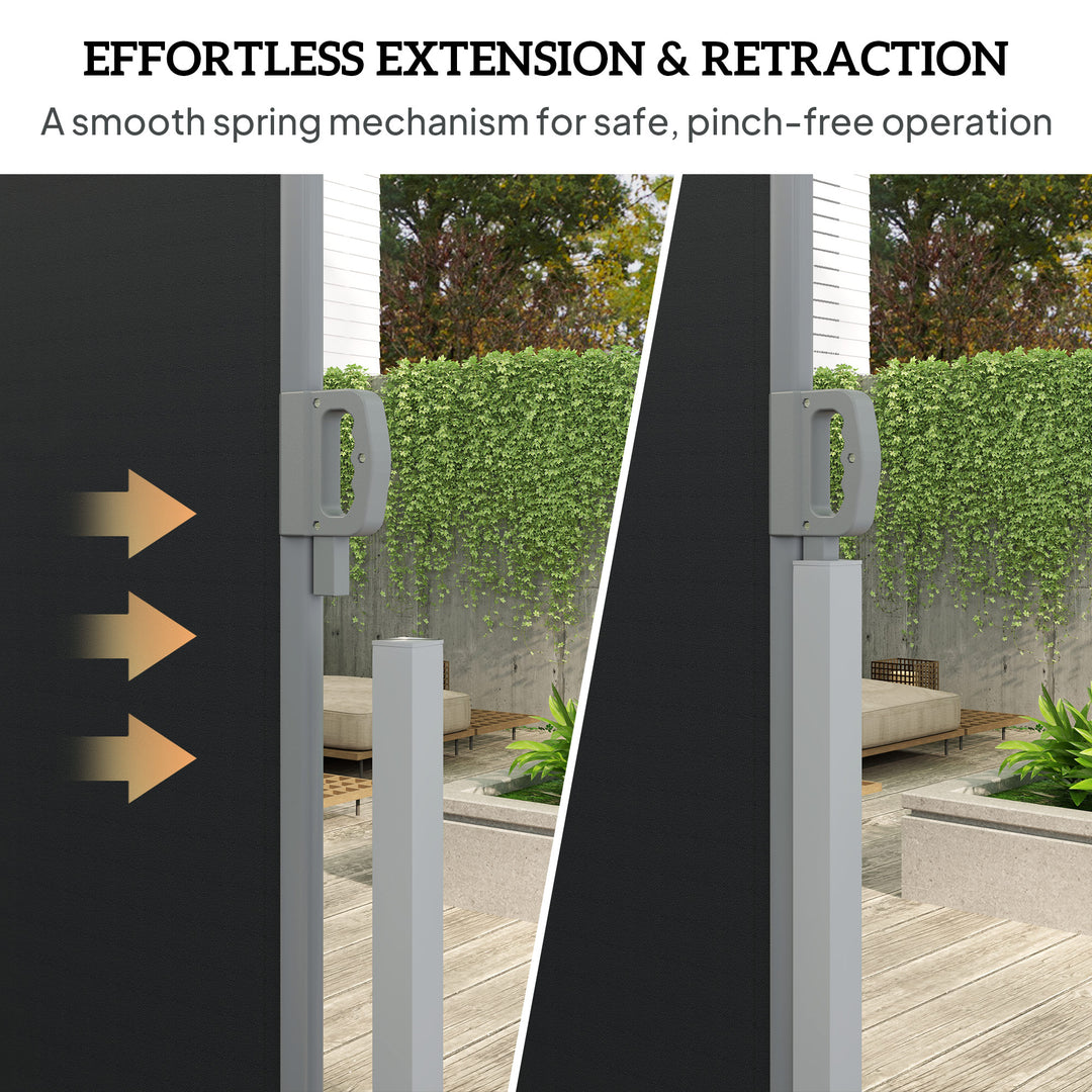 Outsunny Retractable Double Side Awning, 79"x236" Patio Privacy Screen, UV Resistant, Waterproof Wind Screen, Black