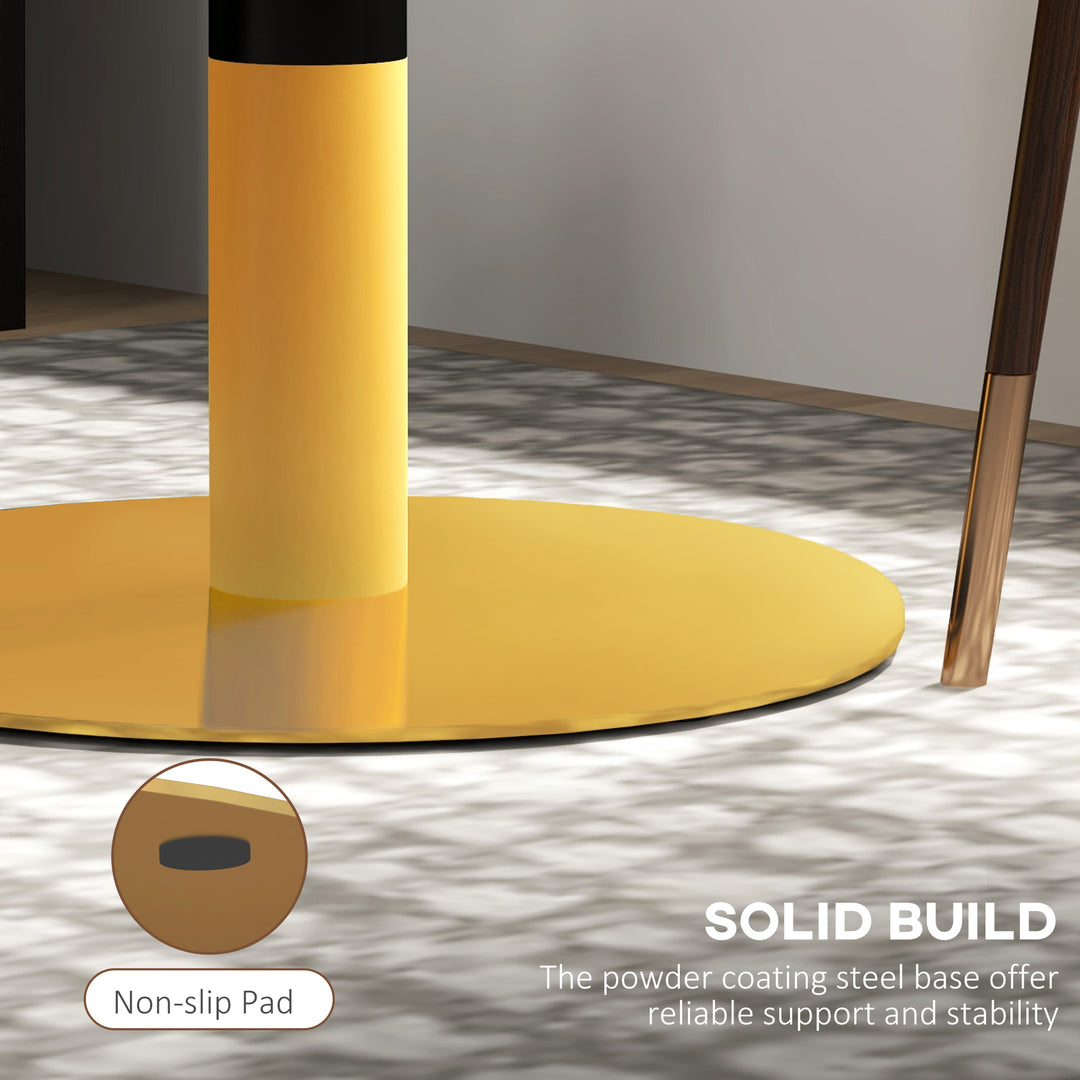 HOMCOM Round Dining Table, Modern Dining Room Table with Faux Marble Top, Steel Base, Space Saving Small Kitchen Table, Black