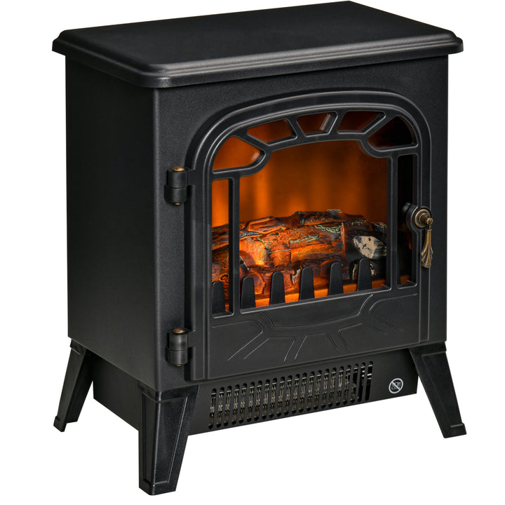 HOMCOM Freestanding Electric Fireplace Stove Heater with Realistic Flame Effect, Overheat Protection, 750W/1500W, Black